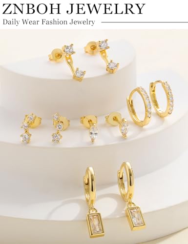 5 Pairs Gold Hoop Earrings 925 Sterling Silver 14K Gold Plated Stud Earrings for Women Hypoallergenic Cartilage Earrings Set for Multiple Piercing Small Huggie Dangle Earring Stack Jewelry Gift4