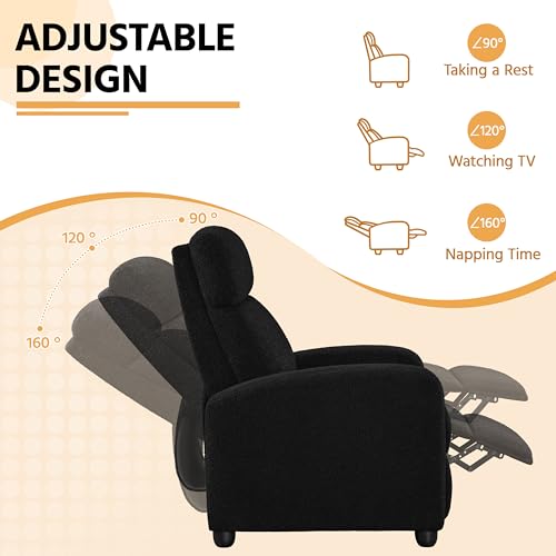 Yaheetech Boucle Recliner Chair Single Sofa Home Theater Seating Adjustable Modern Single Reclining Chair for Living Room Bedroom Home Theater Black