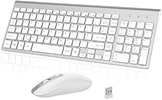 Wireless Keyboard Mouse Combo, cimetech 2.4G Ultra-Thin Keyboard and Mouse Set with Sleek Ergonomic Silent Design & Stable Connection for Windows PC Laptop Computer (QWERTY UK Layout, Silver White)