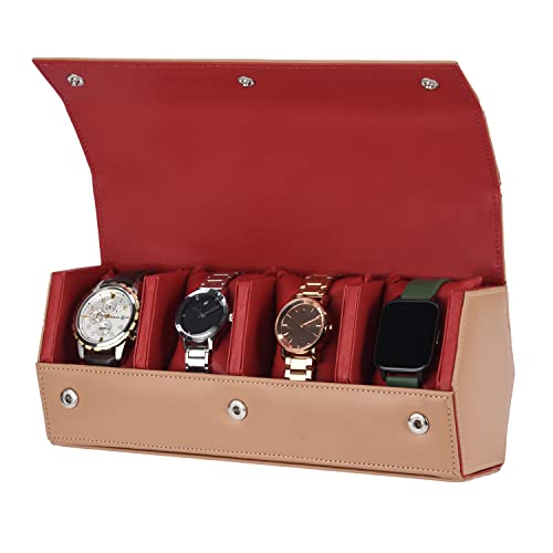 essart Sarvika collection Smart Watch Case for 4 watches for Men & Women PU Leather Watch Roll Organizer Watch box storage Case Watch Holder Pouch for Travel (WR-1024-CP-GYellow-Red) (B0BRQGKZL8) Amazon Price History, Amazon Price Tracker