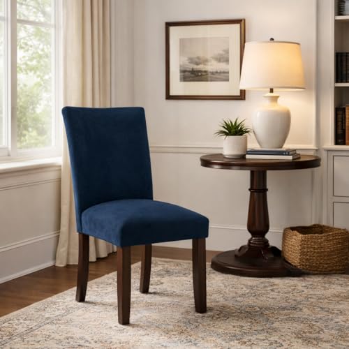 Image of HomePop Parsons Classic Upholstered Accent Dining Chair, Set of 2, Navy Velvet