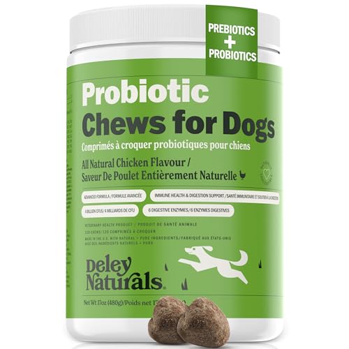 Deley Naturals Probiotics for Dogs - Dog Probiotics Chewable with 6 Digestive Enzymes & 4 Billion CFUs - Probiotic Chews for Dogs Gut Health Diarrhea & Digestion - Digestive Balance Dog Supplements