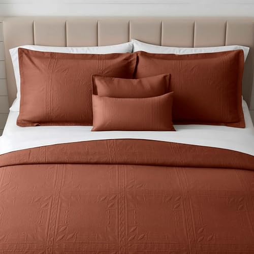 Clara Clark Quilts King Size - All Season Bedspread Coverlet Set, Pinsonic Weave Lightweight Bedding Set - 7 Piece King Quilt Set with Pillow Shams, Mocha - King Grid