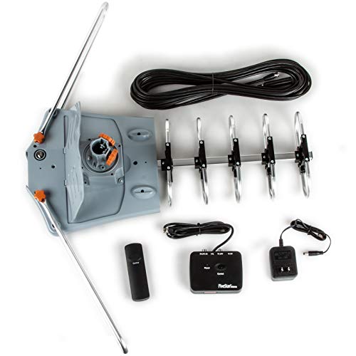 Five Star Outdoor HD TV Antenna Strongest Up to 150 Miles Long Range with Motorized 360 Degree Rotation, UHF/VHF/FM Radio Infrared Remote Control with Mounting Pole & 40FT RG6 Coax Cable Support 2 TVs
