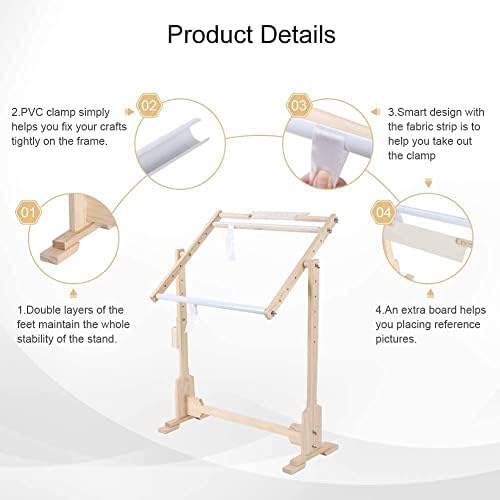 9CT Cross Stitch Frame Floor Stand 360° Adjustable Wooden Standing Embroidery Tapestry Hoops Stand Sewing Frame 50cm