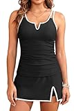 Tempt Me Women Tankini Swimsuits with Skirt - Two Piece Bathing Suits with Pockets Tummy Control V-Wire Swimwear 2026 Black White L