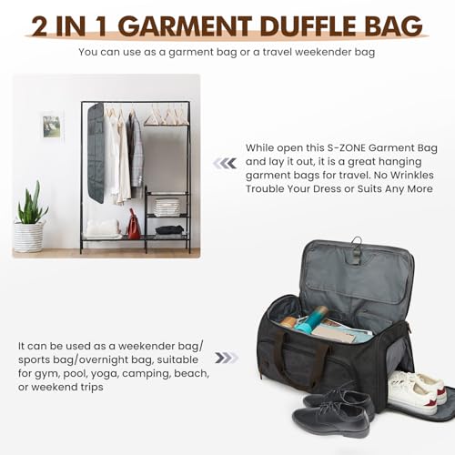 S-Zone Carry On Garment Bag for Travel Convertible Garment Duffle Bag Suit Bags for Men Women Travel 2 in 1 Hanging Suitcase Business Travel Bag with Toiletry Bag - Image 6