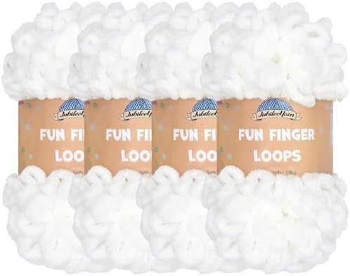 JubileeYarn Fun Finger Loops Yarn - Polyester Jumbo Weight Loop Yarn - 100g/Skein - White - 2 Skeins