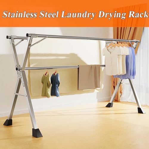 Clothes Drying Rack Outdoor Retractable, Laundry Rack for Drying Clothes, Heavy Duty Stainless Steel Laundry Drying Rack, Free-Standing Laundry Stand with 20 Windproof H