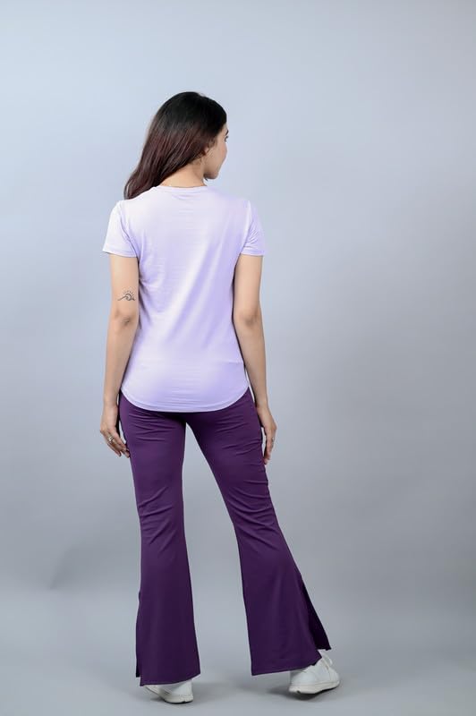 Image of Mlada Luxury Athleisure T Shirt Polyester Stretch Knit T-Shirt Full Length Moisture Wicking, Breathability, Compression for Gym, Workout and On-The-Move for Women