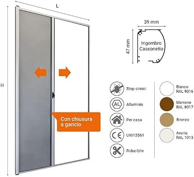 ZANZARIERA A RULLO FLASH LATERALE CHIUSURA GANCIO 150x250cm riducibile MARRONE