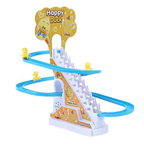 Occitop Electric Duck Climbing Stairs Toy, Duck Roller Coaster Toy Set, LED Flashing Lights & Music Slide Toys, On/Off Available for Quiet Play, Duck Track Slide Toy Race Track Set for Kids Children
