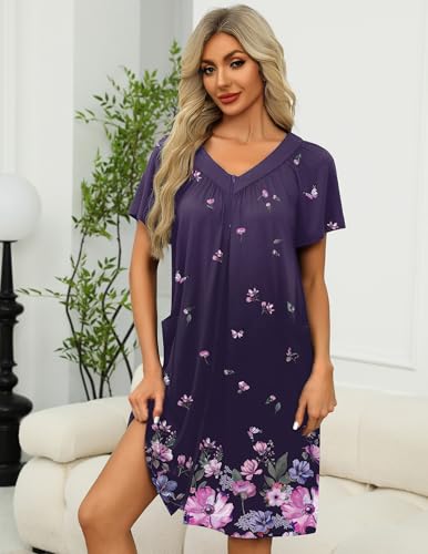Image of Ekouaer Women Robe Zipper Front Mumu Duster Robes Zip Up Housecoat Soft Sleepwear with Pockets