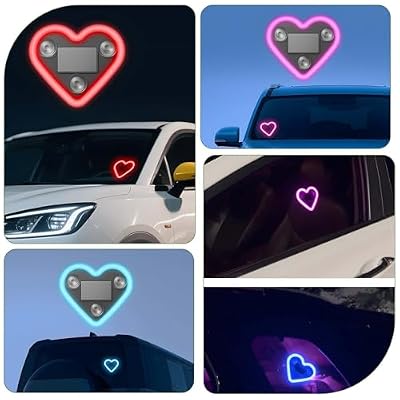 Solar Powered Car LED Ambient Light - Heart Shaped Neon Accent for Rear & Side Windows, 5 Modes, Romantic Gift for Christmas, Valentine's Day, Anniversary, Date Night (Pink Purple)