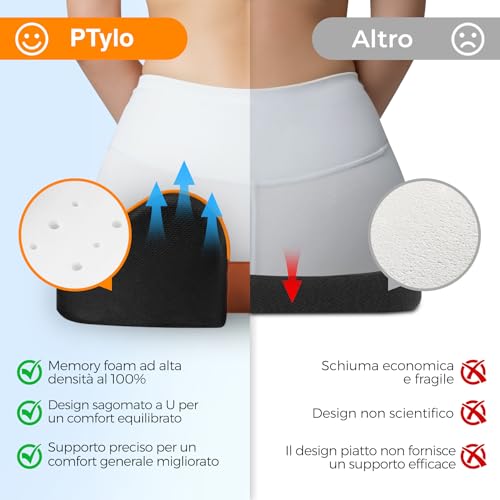 Ptylo Cuscino Sedia Ufficio - Cuscino Sedile, Cuscino Memory Foam Per Sedia Da Scrivania, Ufficio Casa Auto Sedia A Rotelle, Tutte Le Stagioni - 4