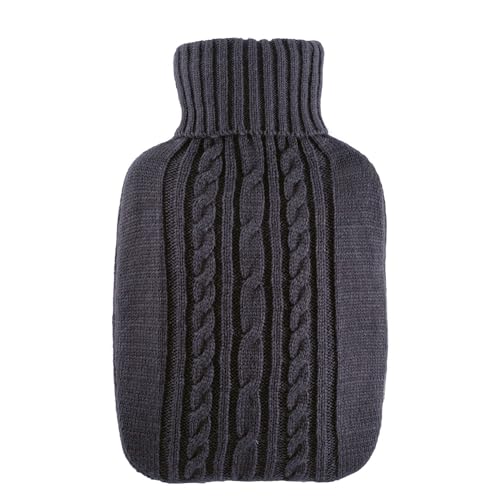 Hugo Frosch Wärmflasche Klassik 1,8l – Made in Germany – mit weichem Strickbezug Grau – große, auslaufsichere & geruchsneutrale Bettflasche...