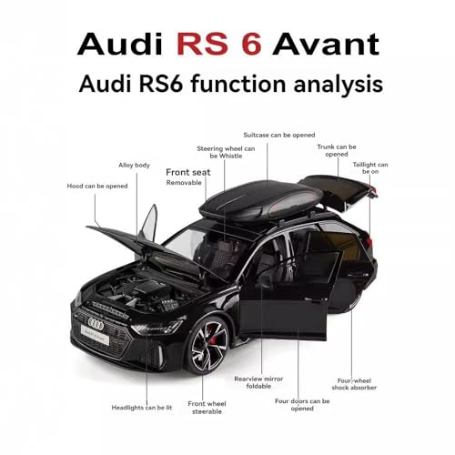 Image of Invite Enterprise 1:32 Scale Aodi RS6 Alloy Die-Cast Car Model with Door-Activated Light & Sound | Openable Doors, Hood & Trunk | Metal Toy Car for Kids & Collectors (No Pull Back) (Grey Color)