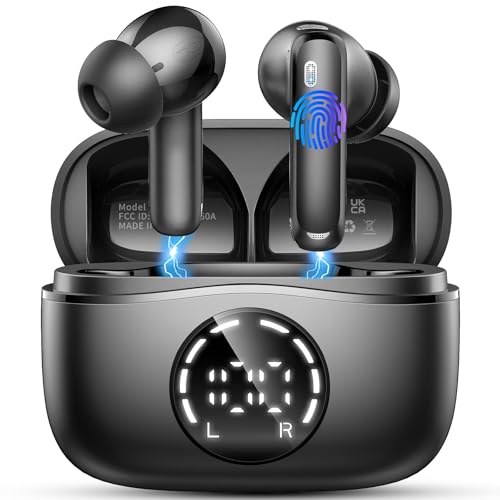 Auriculares Inalambricos Bluetooth, 2026 Cascos Inalambricos Bluetooth 5.4 HiFi Estéreo, 48 Horas Auriculares inalámbricos con ENC Cancelacion Ruido, Pantalla LED/IP7 Impermeable/Carga Rápida Tipo-C