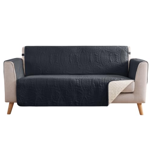 Image of Black Loveseat Covers 2 Cushion Couch, Water-Repellent Sofa Cover for Love Seat, Washable Quilted Couch Covers, Pet Friendly Sofa Slipcovers (Loveseat 56 inch, Black)