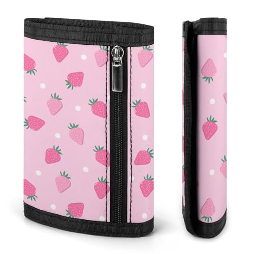Cute Pink Strawberry Polka Dot Portable And Compact Three Fold Wallet3