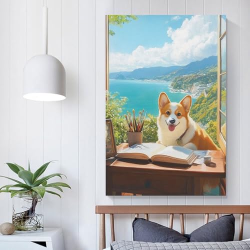 Corgi Cuadro En Lienzo para amantes de los animales en dormitorios modernos 5