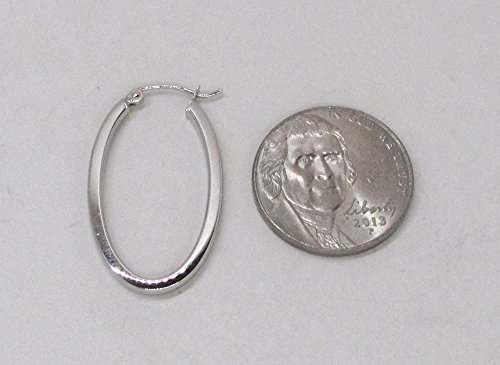 Medium 14K White Gold Oval Hoop Earrings, 1.2 In (31Mm) (2Mm Tube) #TOP3