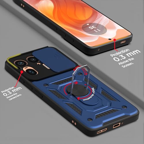 Image of Outlouders Back Cover for Motorola Moto Edge 50 Ultra 5G | D10 Tough Armor 360 Protection Case with Sliding Camera Shield & Ring Holder Stand Bumper Case (Blue)