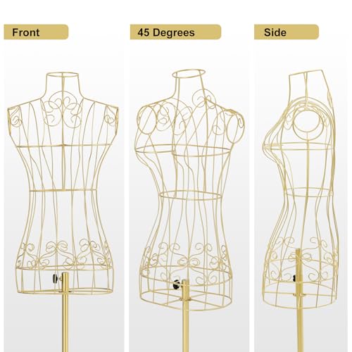 Dress Form Mannequin Torso with Metal Stand, Adjustable Height Female Manikin Torso for Clothing Display, Gold