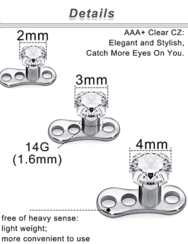 Ocptiy 14G Titanium Dermal Piercing Jewelry - Hypoallergenic Base & Top - Internally Threaded Clear CZ Opal Crystal Top - 15PCS4
