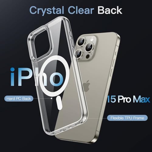 Image of JGD PRODUCTS Magnetic Silicone Case for iPhone 15 Pro Max Compatible with MagSafe, Shockproof Phone Bumper Cover, Anti-Scratch Clear Back (Clear)