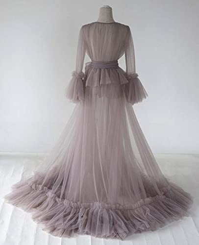 Tulle Robe Maternity Dress for Photoshoot Long Illusion Bridal Lingerie Dressing Gown Nightgown Old Hollywood Robe3