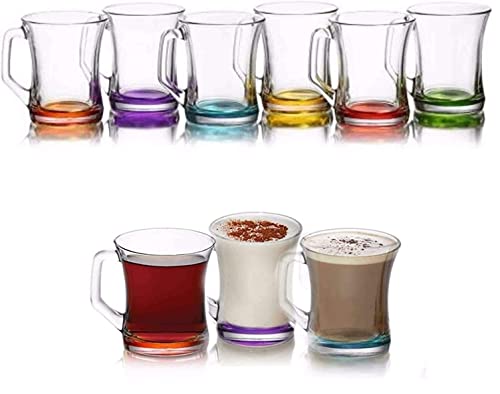 Aware Home Concept Set di 6 tazze per bevande calde, base colorata, per tè, caffè, latte, bicchieri in vetro,tazze da caffè dal design speciale con sei colori diversi (dipinte a fondo (225 cc)