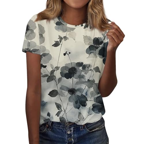 WDCHAOYUE Camiseta Mujer Estampado Moda Verano Manga Corta Tops Delgado Elástico Acogedor Crewnec T Camisa Niñas Escuela Tallas Grandes, 01-gris oscuro., M