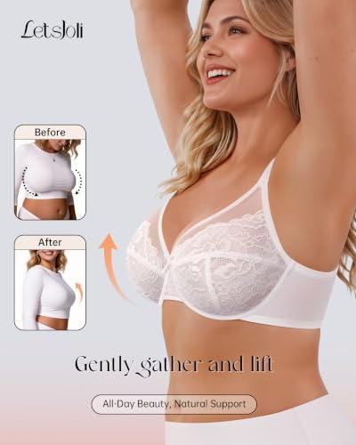 Image of LetsJoli Minimizer Bras for Women Full Coverage Lace Underwire Plus Size | Supportive Bras for Older Women, Unlined Cup, Cool Soft Comfort, Tshirt Everyday Bra, Sexy