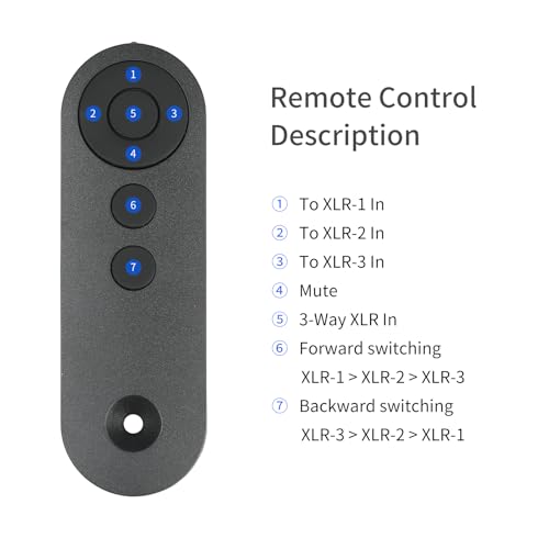 AtDcNeVh Commutateur audio XLR 3 en 1, convertisseur audio équilibré XLR à 3 voies – Amplificateurs de haut-parleurs XLR – avec télécommande – vue 7