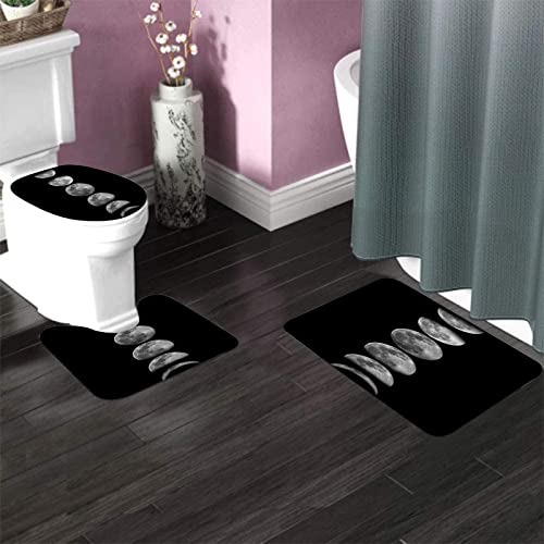 Badezimmerteppich-Set, 3-teilig, Emotionsphasen des Mondmusters, waschbare Badeteppiche, rutschfest, mit Rückenpolster, Konturteppich und Toilettendeckelbezug – Bild 4