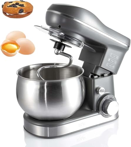 Batidora eléctrica de pie con cuenco de acero inoxidable y protector contra salpicaduras para amasar, batir, masa de pasteles, galletas y pan, 10 ajustes de velocidad
