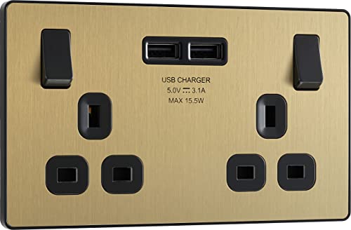 Prise de courant BG Electrical Evolve avec interrupteur unique et 2 ports USB