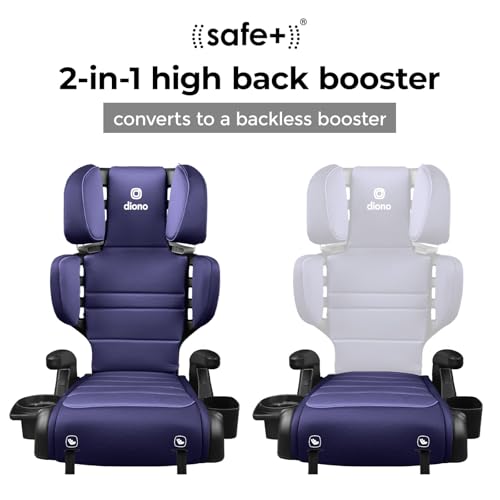 Image of Diono Connect3 RXT 2-in-1 High Back Booster, Slim Fit 3-Across in Many Mid-Sized Sedans and SUVs, for Children from 40-120 lbs., Lightweight with Latch, Purple Wildberry