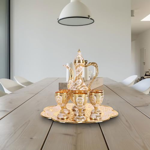 Conjunto de chá Turco, Conjunto de chá Vintage de Liga de Zinco Conjunto de café Turco Com Bandeja d