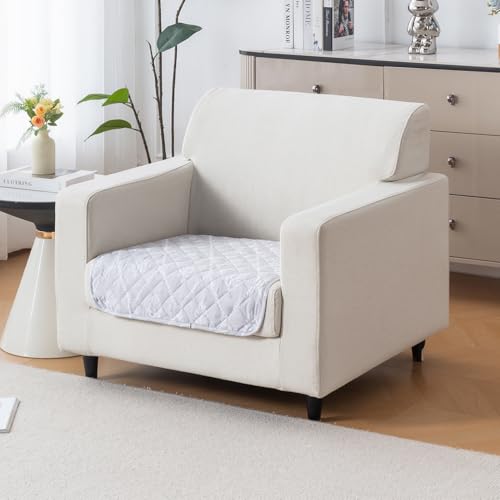 Image of House of Quirk 'Mughal Series' Printed Quilted Sofa Cover for 1 /2 /3 /4 Seater - Anti-Slip, Washable Couch Protector Slipcover (One Seater, Grey Canvas, 80x60 cm)