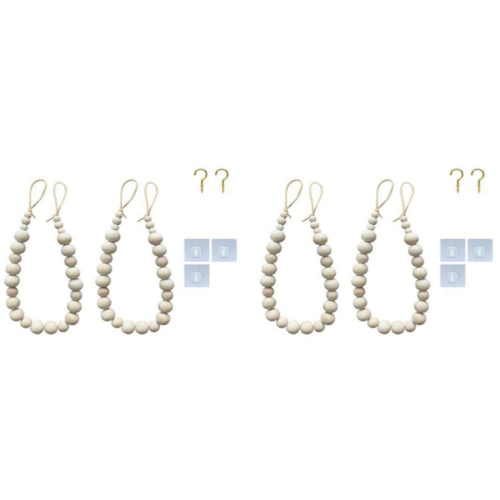 Hndhbfgrt 4Pcs Curtain Tie Backs, Natural Wood Drape Tiebacks, Window Treatment, Farmhouse Garland, Boho Decor Accessories
