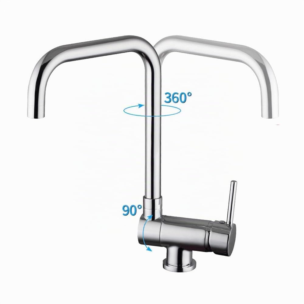 Kibath L483561 Grifo Monomando de Cocina ABATIBLE 180º de caño Alto y orientable, para fregaderos con Poco Espacio o Ventanas Cerca. Fabricado en latón Acabados en Cromo Brillo. Repuestos garantizados
