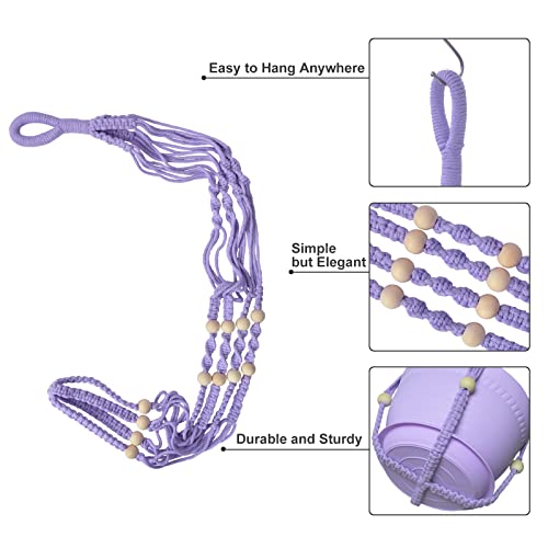 Checrxy Macrame Plant Hanger With Pot, 3 Set Hanging Planters For Indoor Plants, Handmade Cotton Rope Boho Home Decor, Idea Gift For Anyone, Includes Plant Holders, Pots, Plates And Hooks (Purple) #TOP2