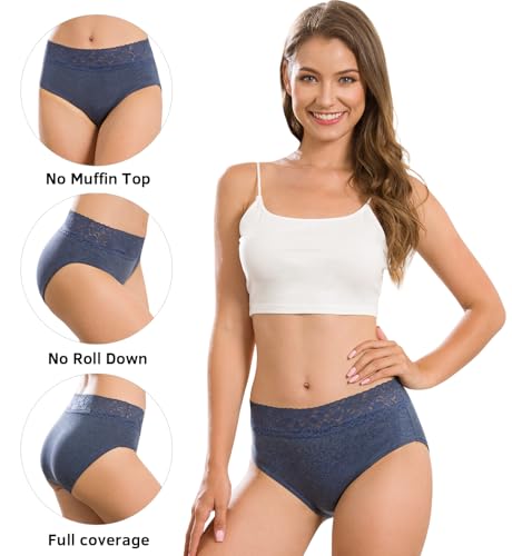 Image of Altheanray Womens Underwear Cotton Panties for Women Bikini Underwear Soft Hipster Lace Breathable Ladies Briefs 5 Pack