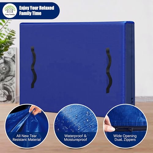 Cosy Family Mattress Bags for Moving with 8 Handles - 170GSM Extra-Thick Mattress Bag for Moving Supplies - Reusable Mattress Cover Protector Storage with Zipper, Blue, Full XL-(Pack of 2)