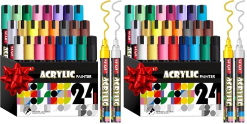 Image of SFAIH Acrylic Creative Markers - 3mm Replaceable Nibs 24 Colors, High Coverage (Pack of 2)