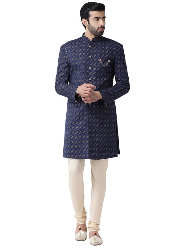 Image of Kisah Men's Silk Blend Textured Sherwani Set Regular Fit | Wedding, Festive & Occasion Wear