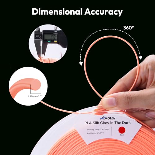 Image of AMOLEN Glow in the Dark PLA Filament,Shiny Silk & Glow 3D Printer Filament PLA Glow Filament 1.75mm Orange-Red, Best with UV Lamps, Dimensional Accuracy + /- 0.02 mm 1KG(2.2lb)