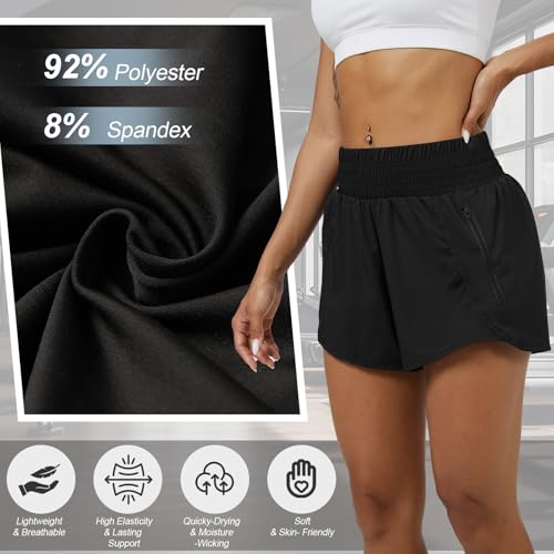 Coume 3 Pack Women's 2 in 1 Running Shorts with Zipper Pockets 2.5" High Waisted Quick Dry Athletic Workout Gym Summer Shorts4